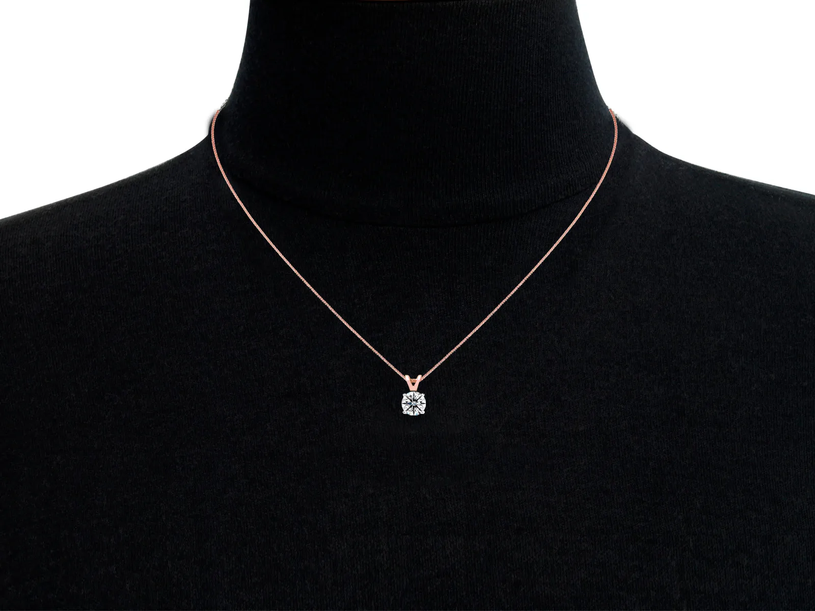 0.90 Carat Lab Grown Diamond Soltiaire Necklace In 14K Rose Gold, 18 Inches