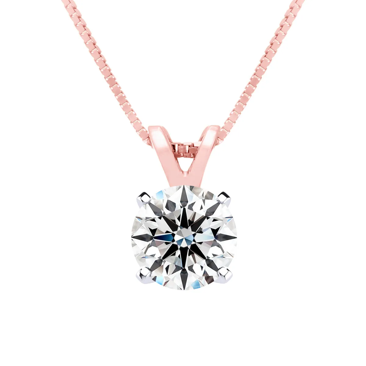 0.90 Carat Lab Grown Diamond Soltiaire Necklace In 14K Rose Gold, 18 Inches