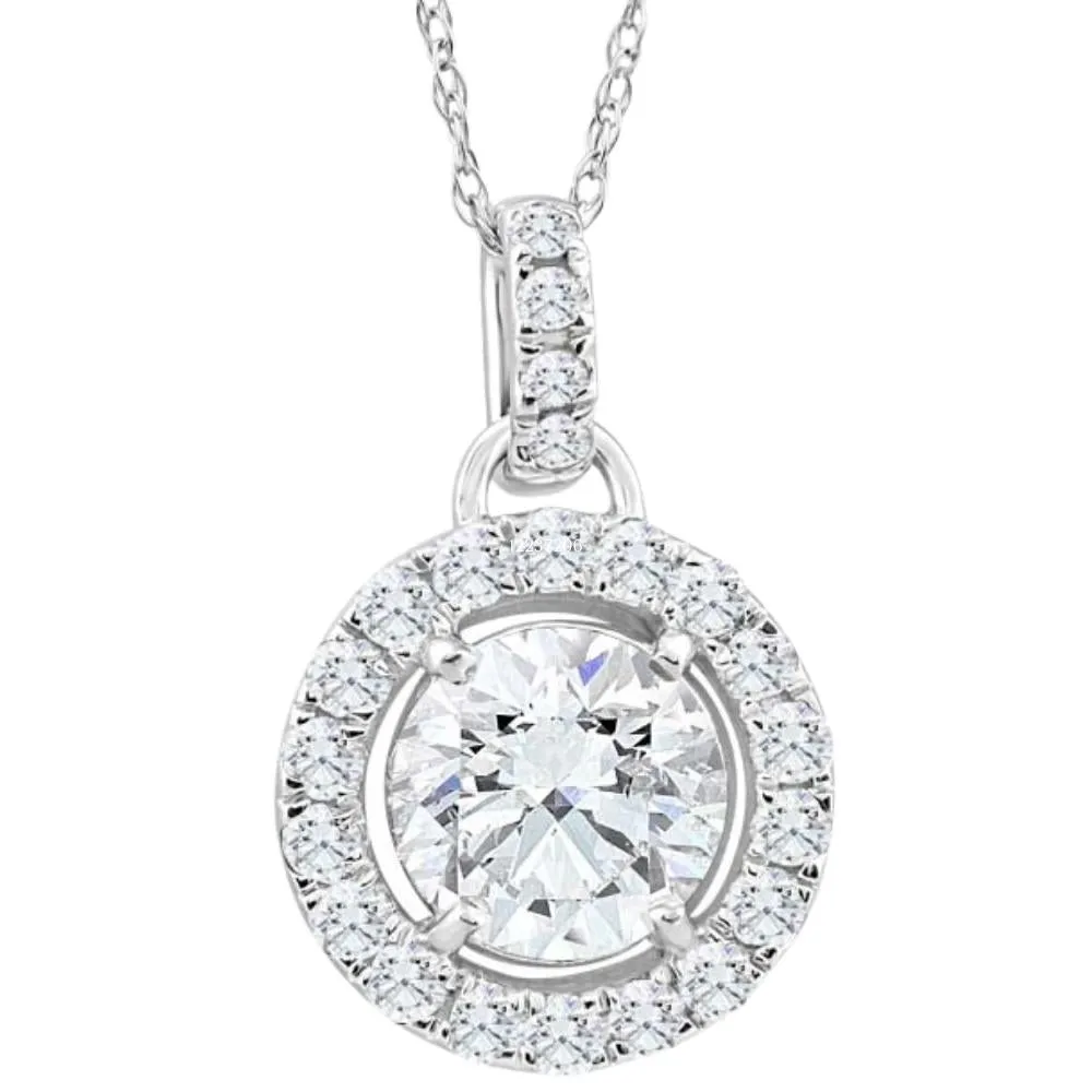 1 1/3Ct TW Round Diamond (1ct center) Halo Pendant Lab Grown White Gold Necklace