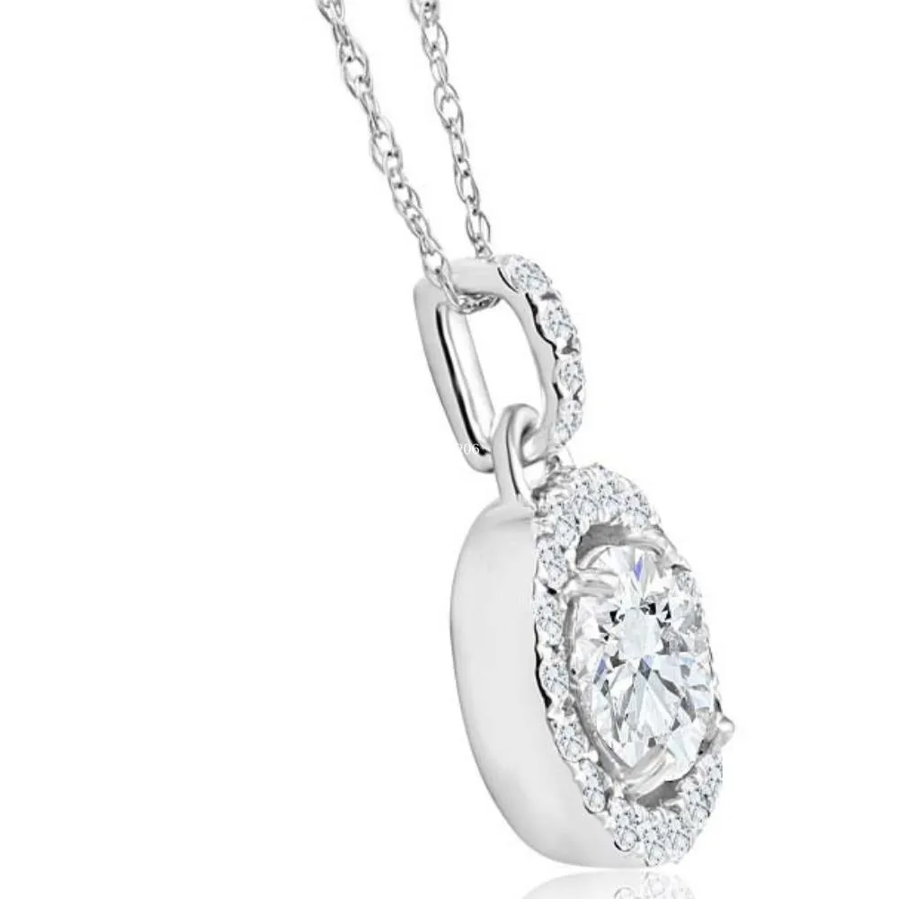 1 1/3Ct TW Round Diamond (1ct center) Halo Pendant Lab Grown White Gold Necklace