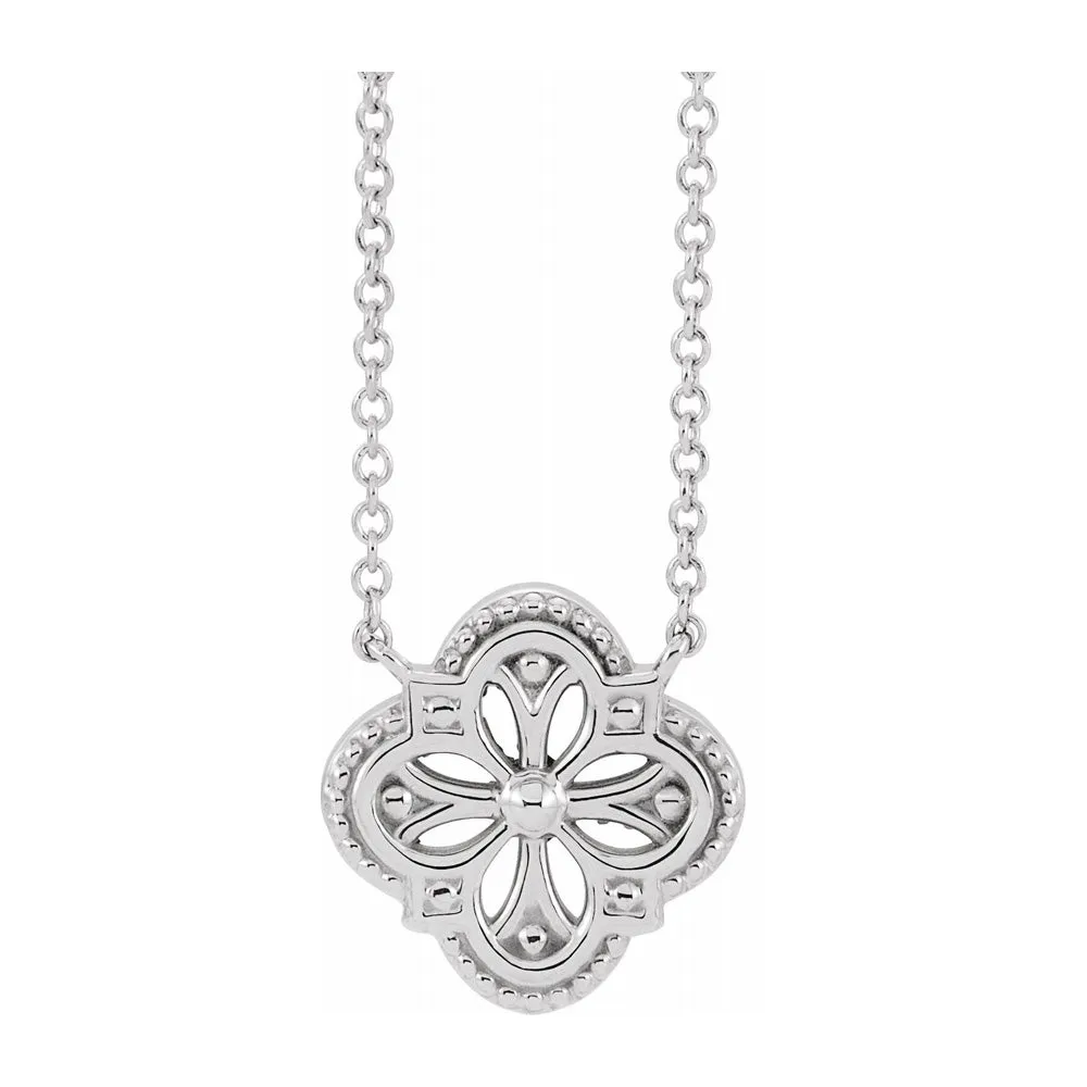 14K White or Yellow Gold Vintage Inspired Clover Necklace, 18 Inch