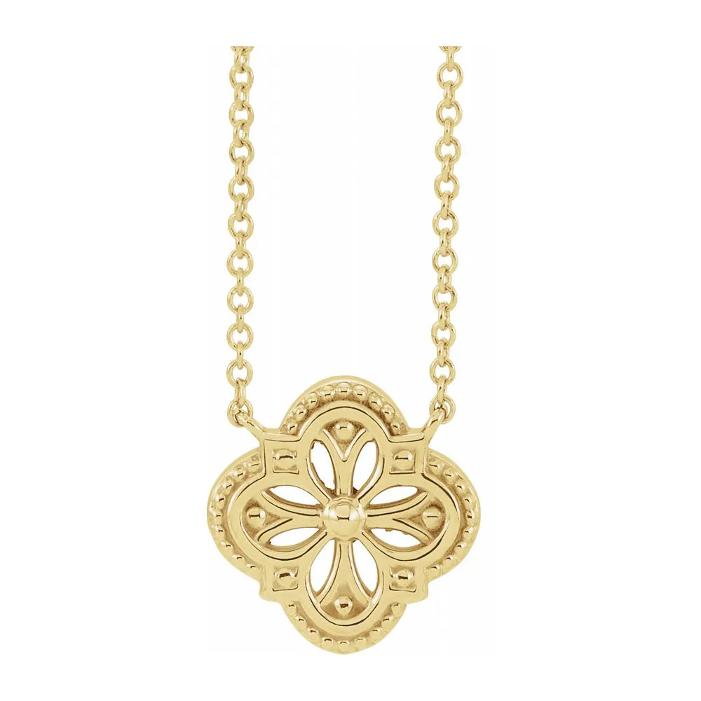 14K White or Yellow Gold Vintage Inspired Clover Necklace, 18 Inch