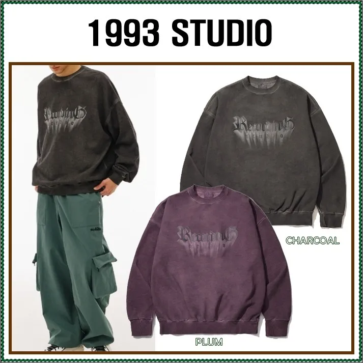 1993studio  |Unisex Street Style Long Sleeves Plain Logo Sweatshirts