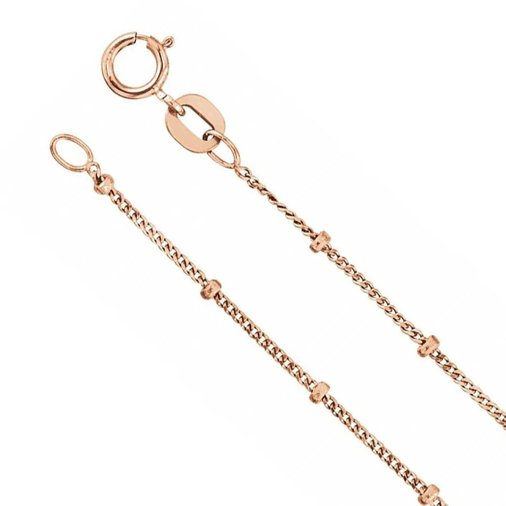 1.9mm 14K Rose Gold Solid Beaded Curb Chain Necklace