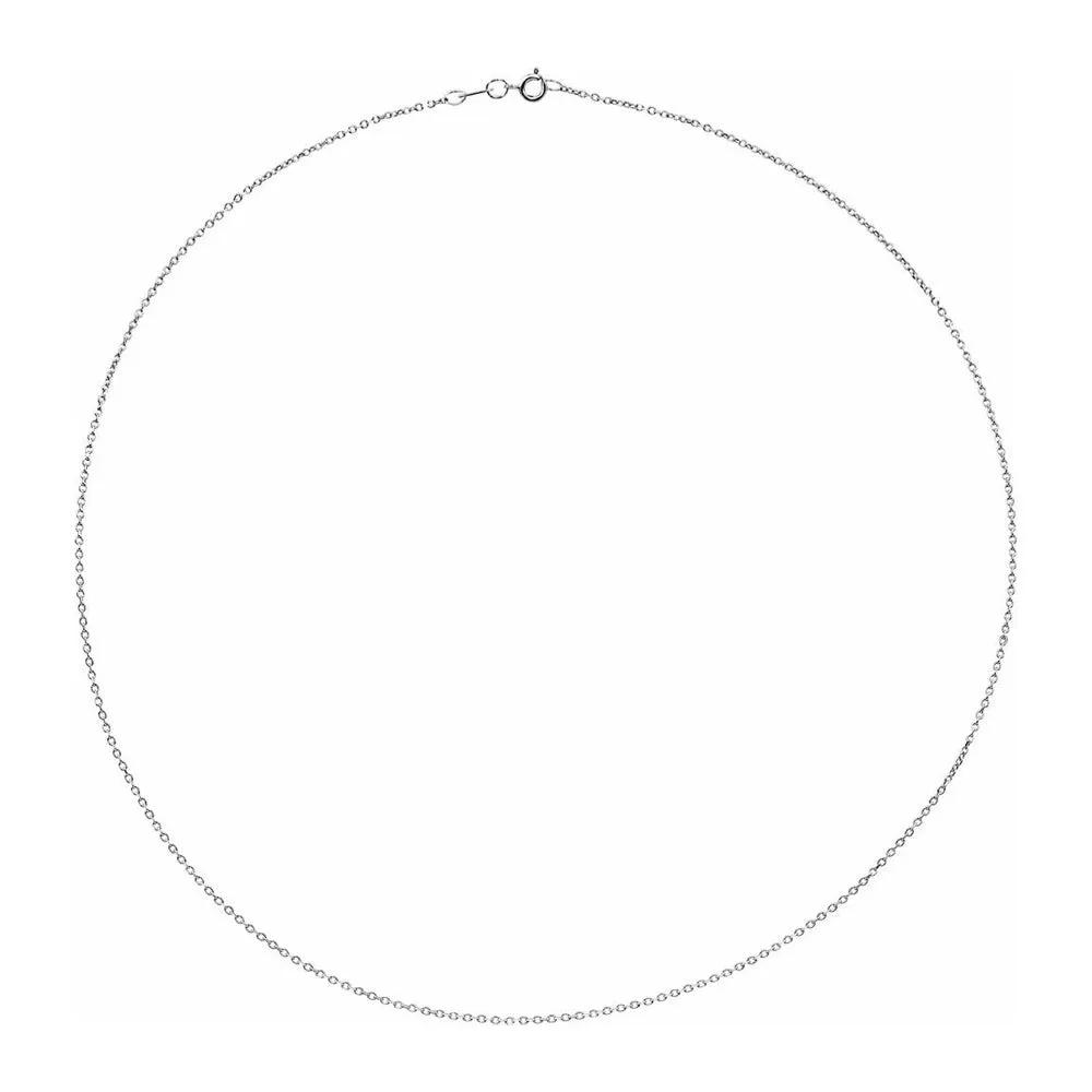 1mm 14K White Gold Diamond-Cut Solid Cable Chain Necklace