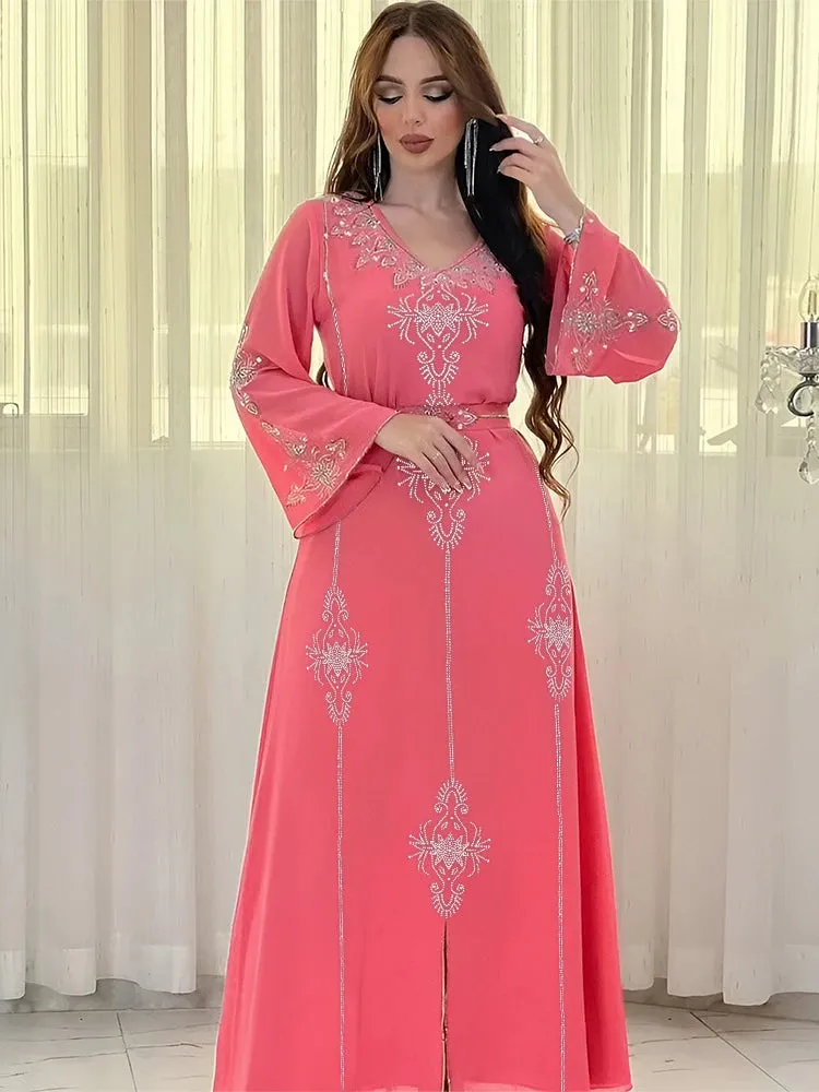 Abaya Party Dress+ Diamond Lace-up