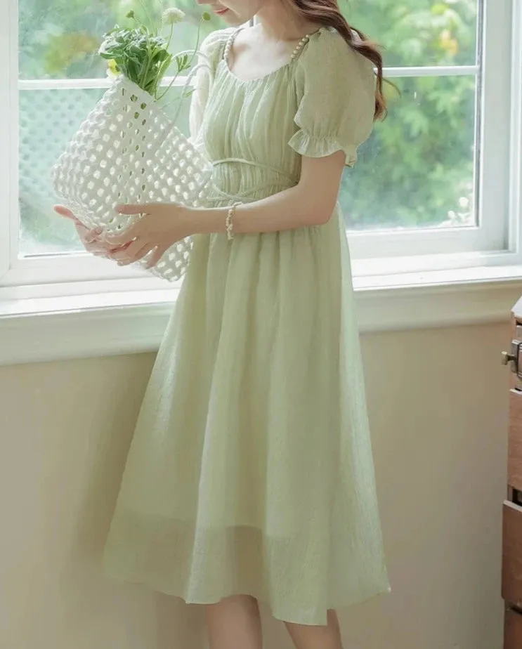 Apple Garden Ethereal Fairy Dress with Pearl Shoulder Straps