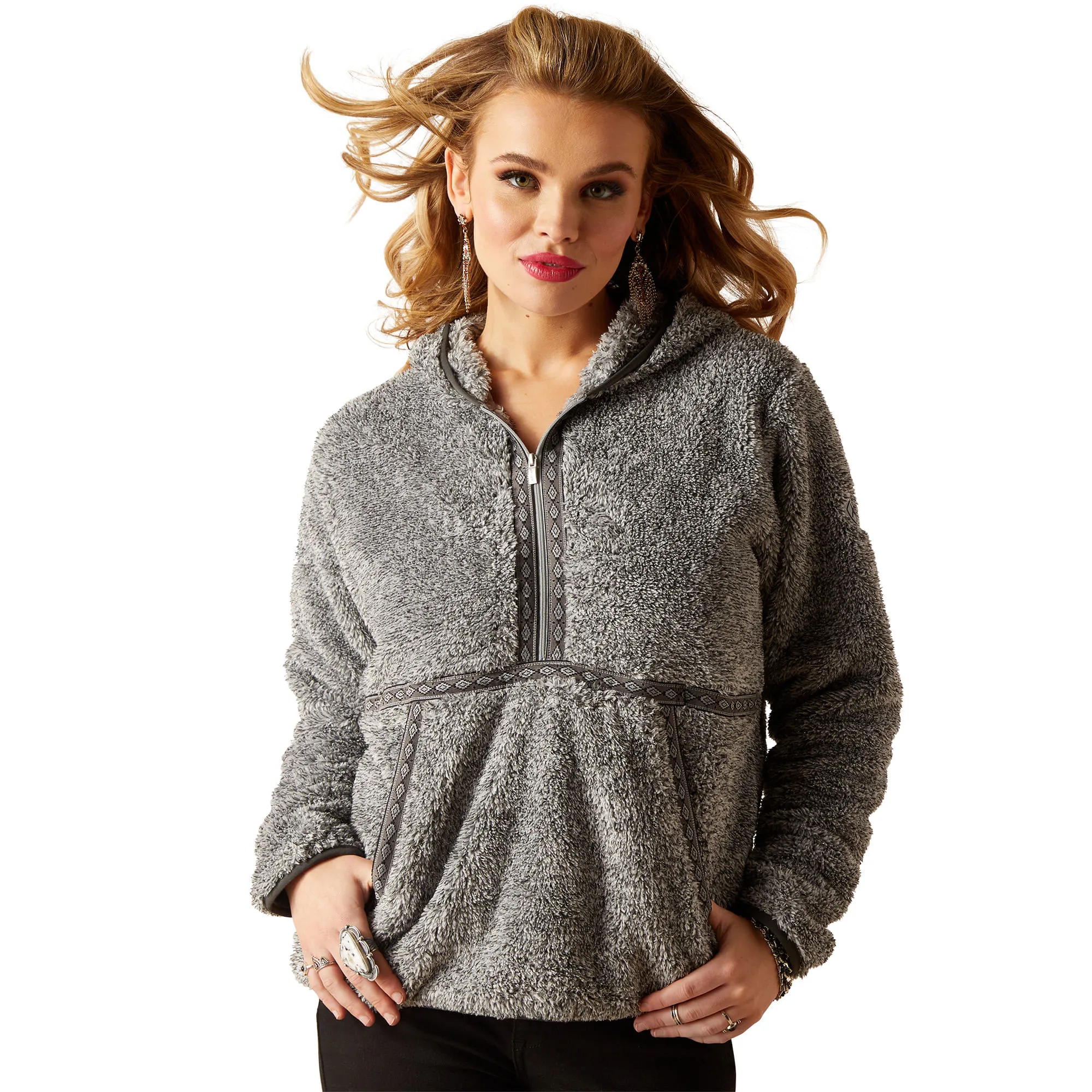 Ariat Womens Salt and Pepper Lurex Berber 1/2 Zip Hoodie