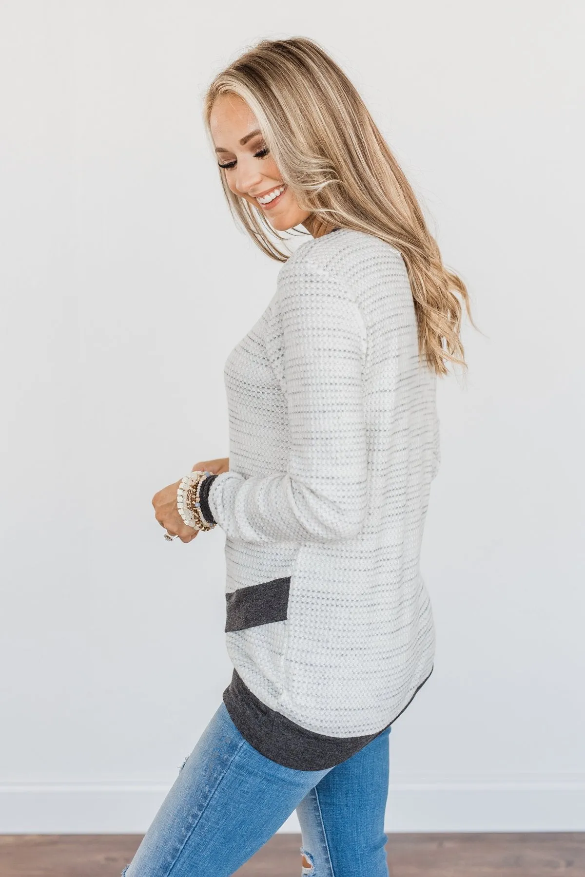 Autumn Days Are Here To Stay Waffle Knit Top- Ivory