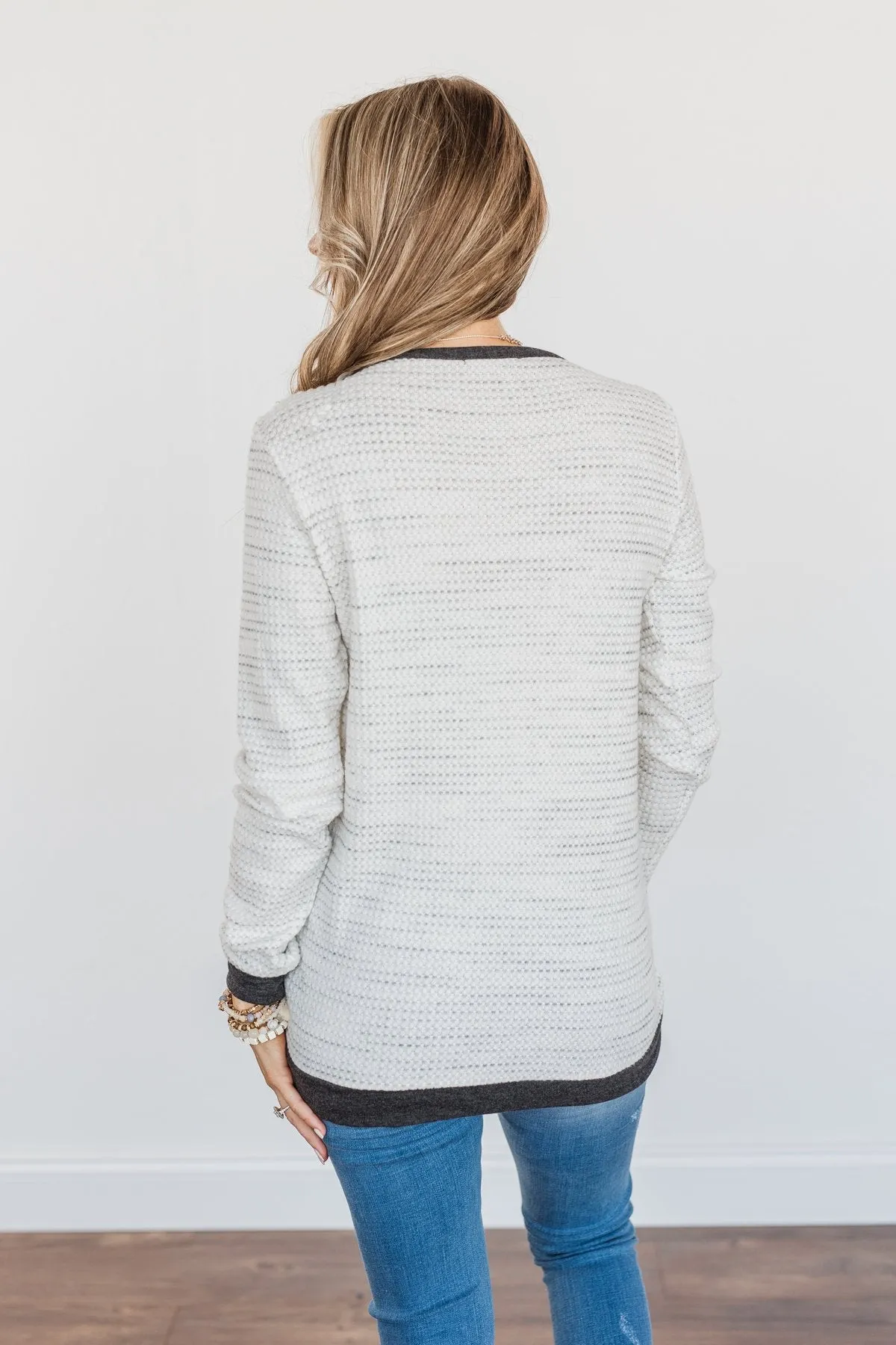 Autumn Days Are Here To Stay Waffle Knit Top- Ivory