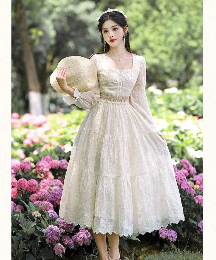 Autumn in Lace Embroidered Fairycore Dress