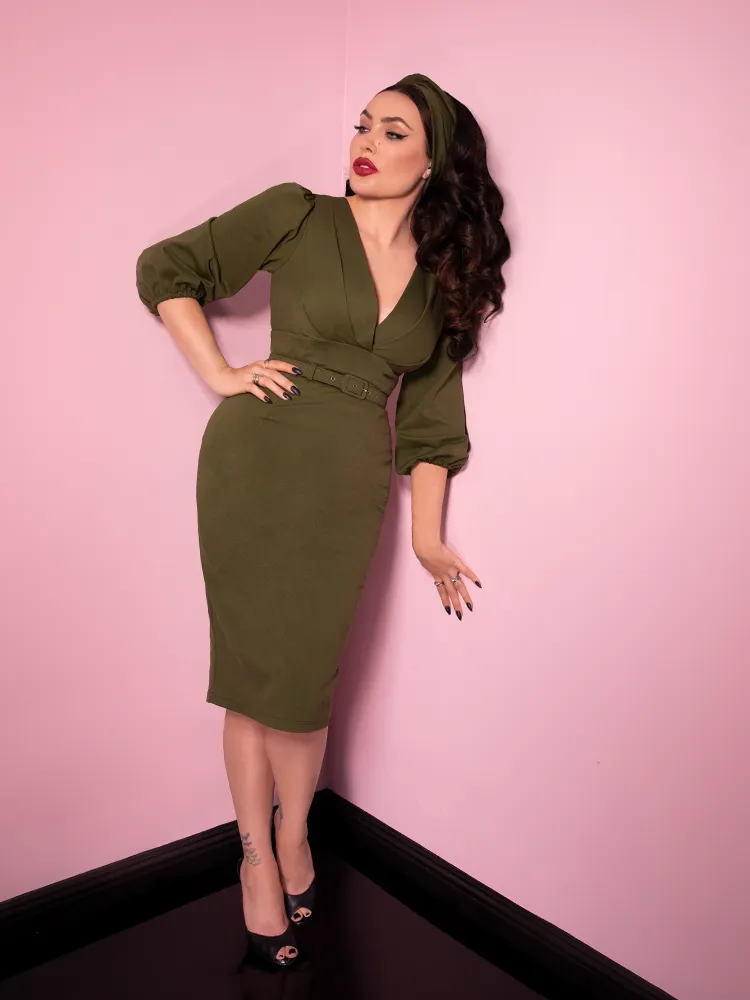 Bawdy Wiggle Dress in Olive