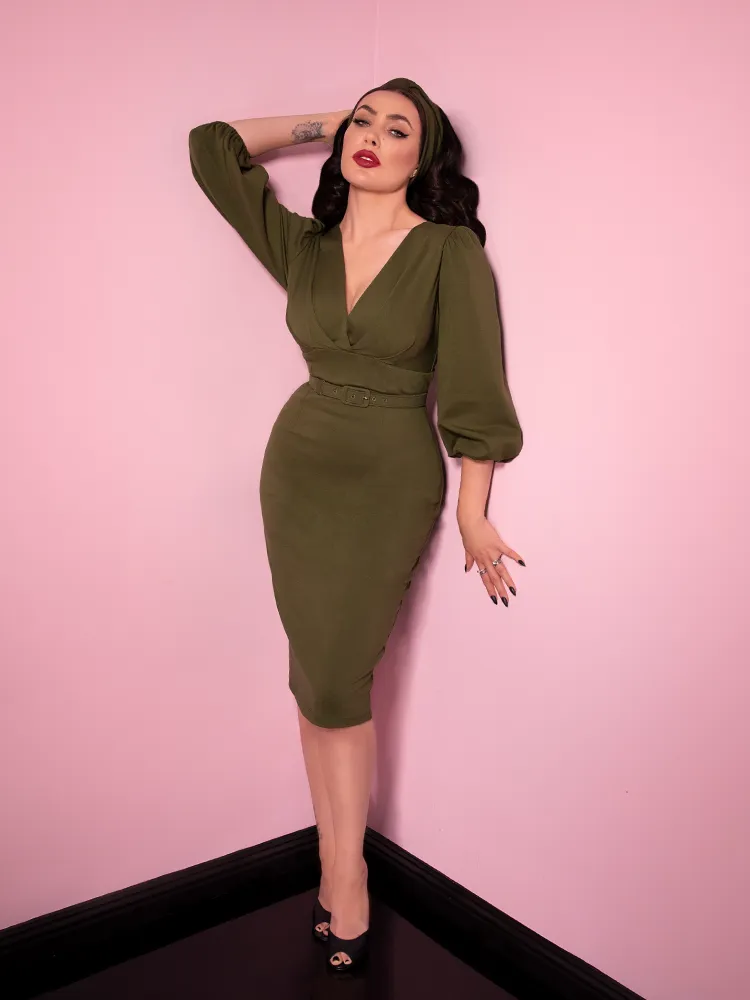 Bawdy Wiggle Dress in Olive