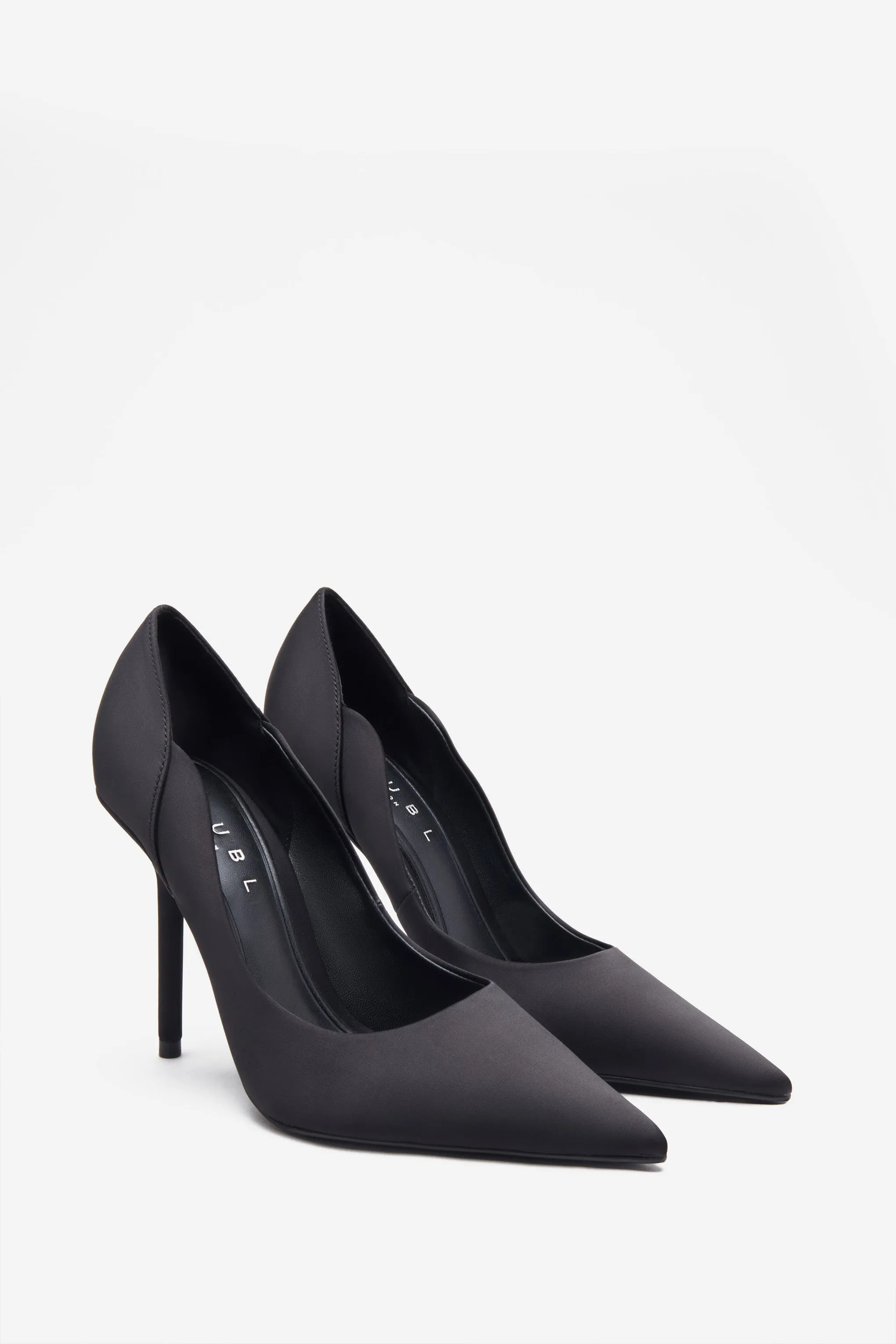 Blade | Black Satin Court Heels With Scallop Edge