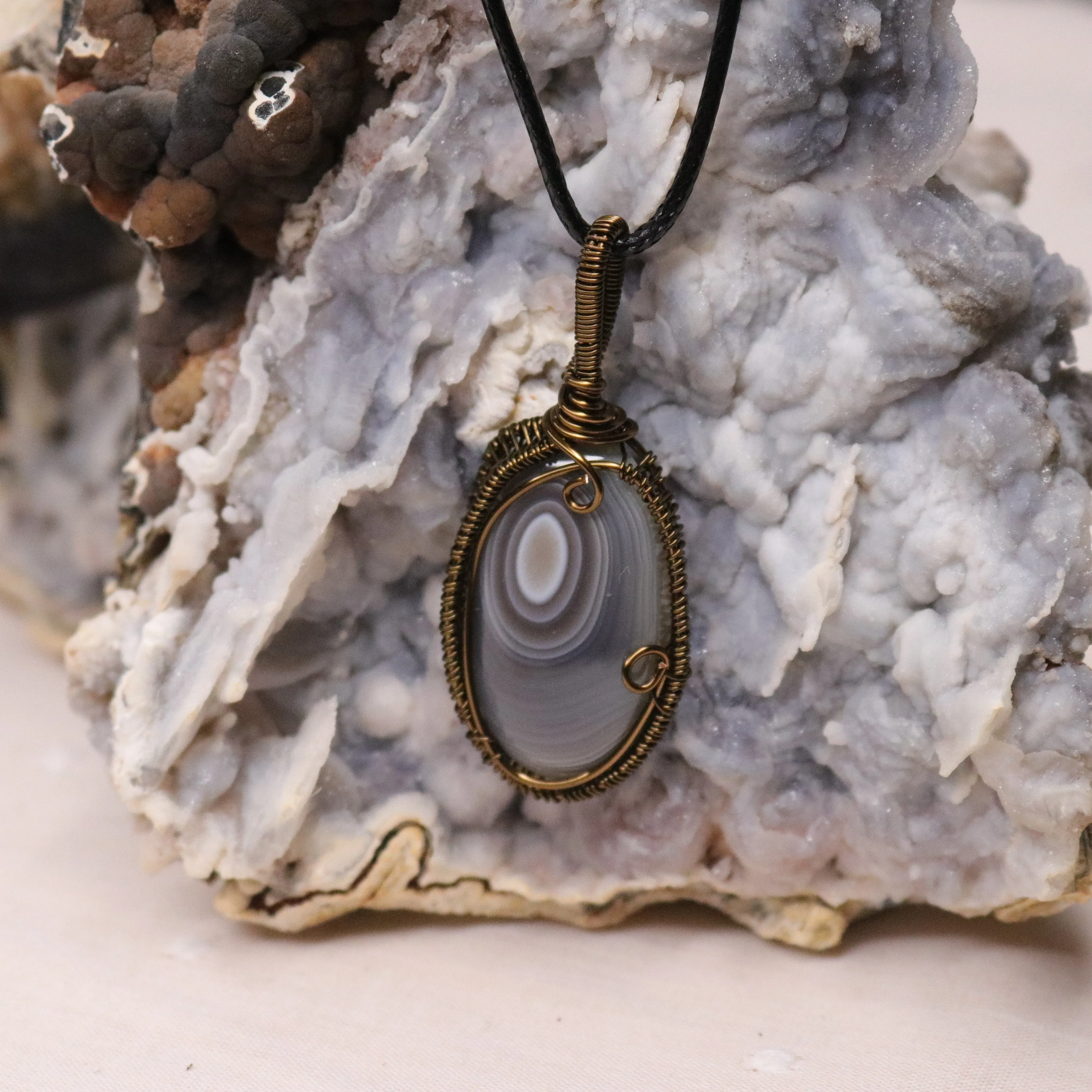 Botswana Agate Pendant with Antique Brass Wrap