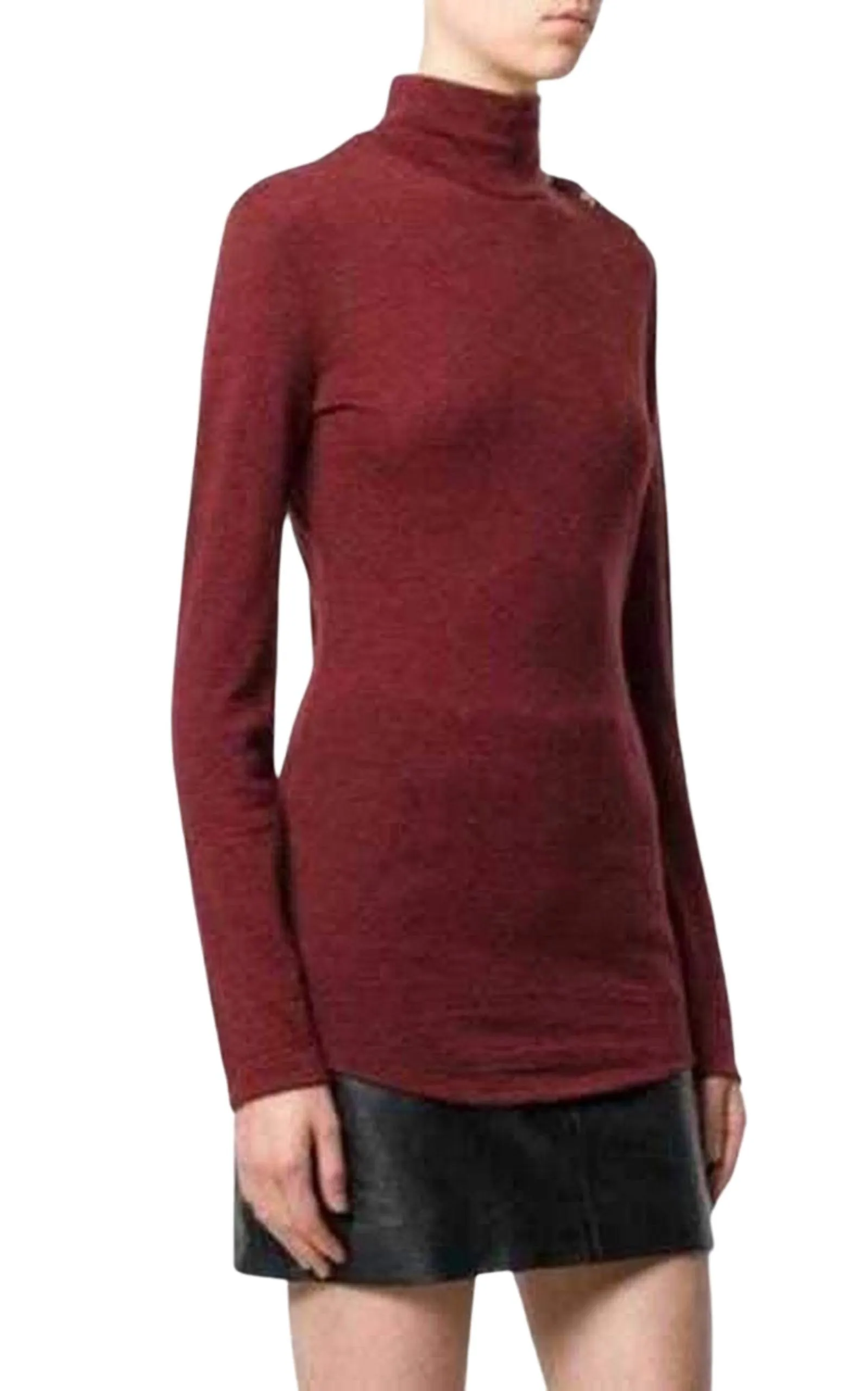 Burgundy Wool Knit Turtleneck Sweater