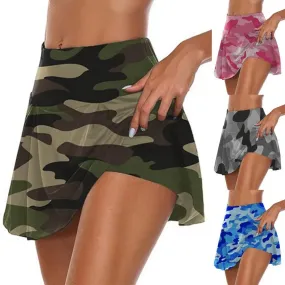 Camo Sport Skirt High Waist Pleated