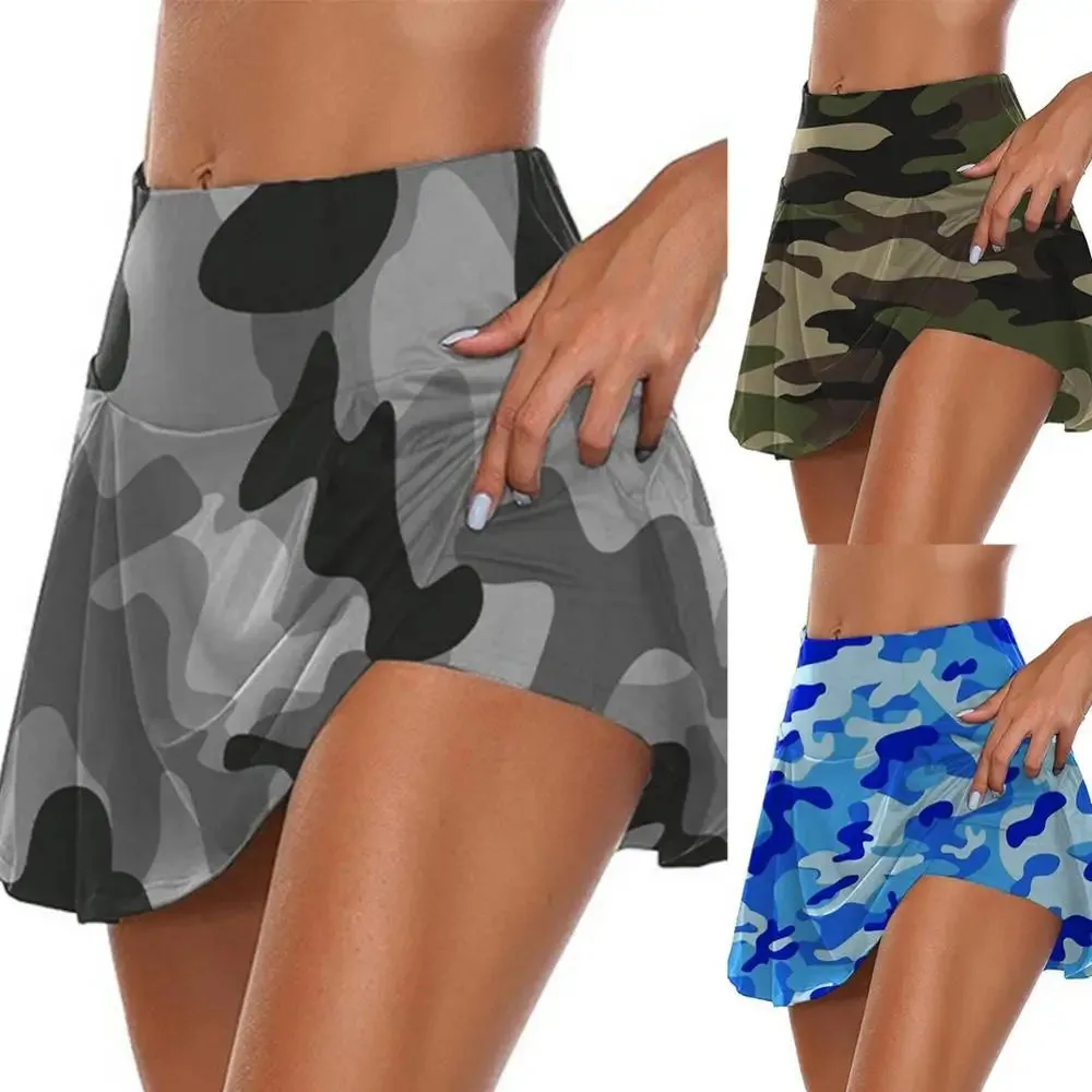 Camo Sport Skirt High Waist Pleated