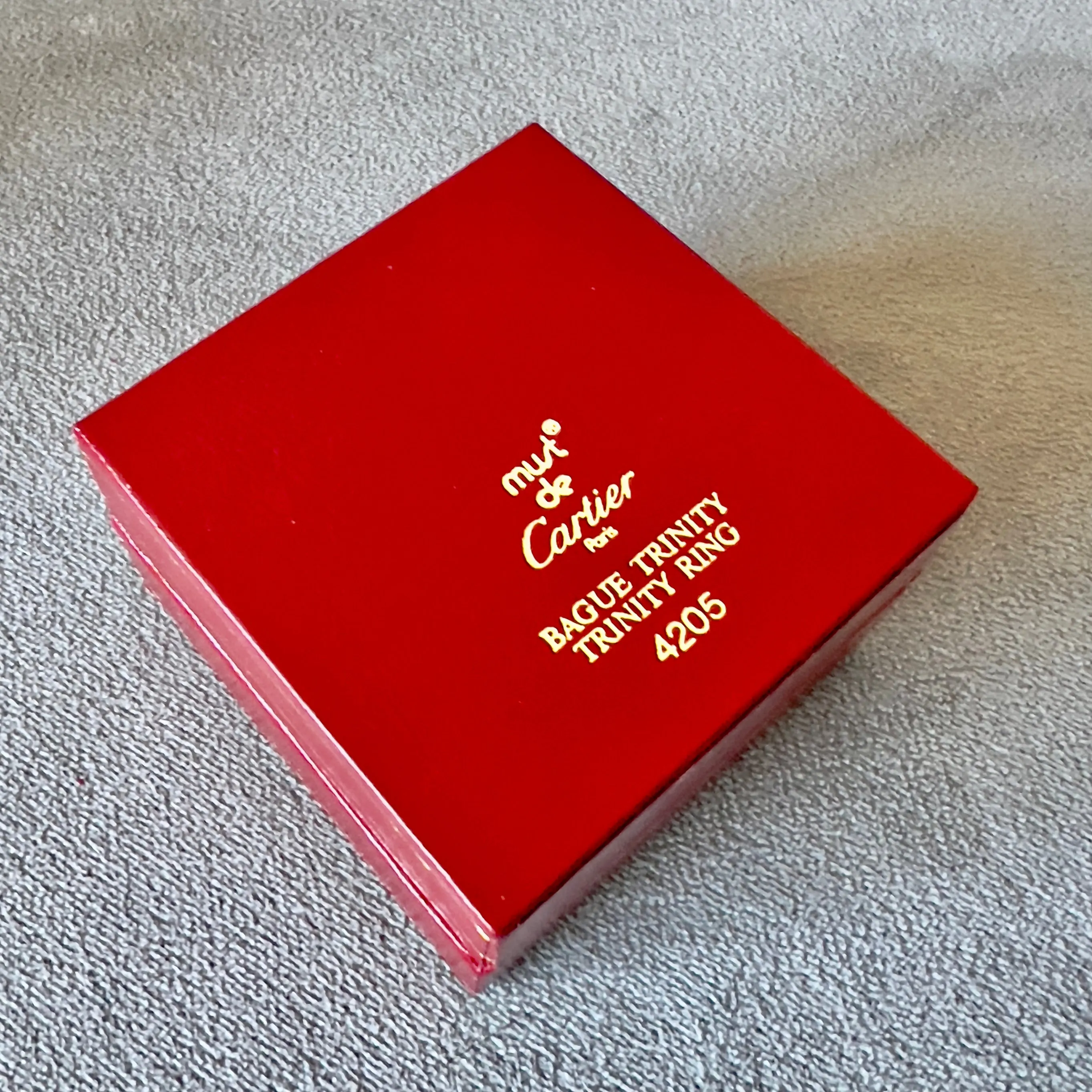 CARTIER Trinity Ring Box + Outer Box 2.25x2.10x1.5 inches + Empty Certificate in Folder