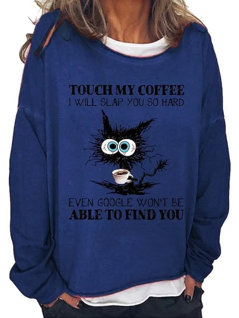 Cat Print Oversized Sweatshirt Pullover for Women