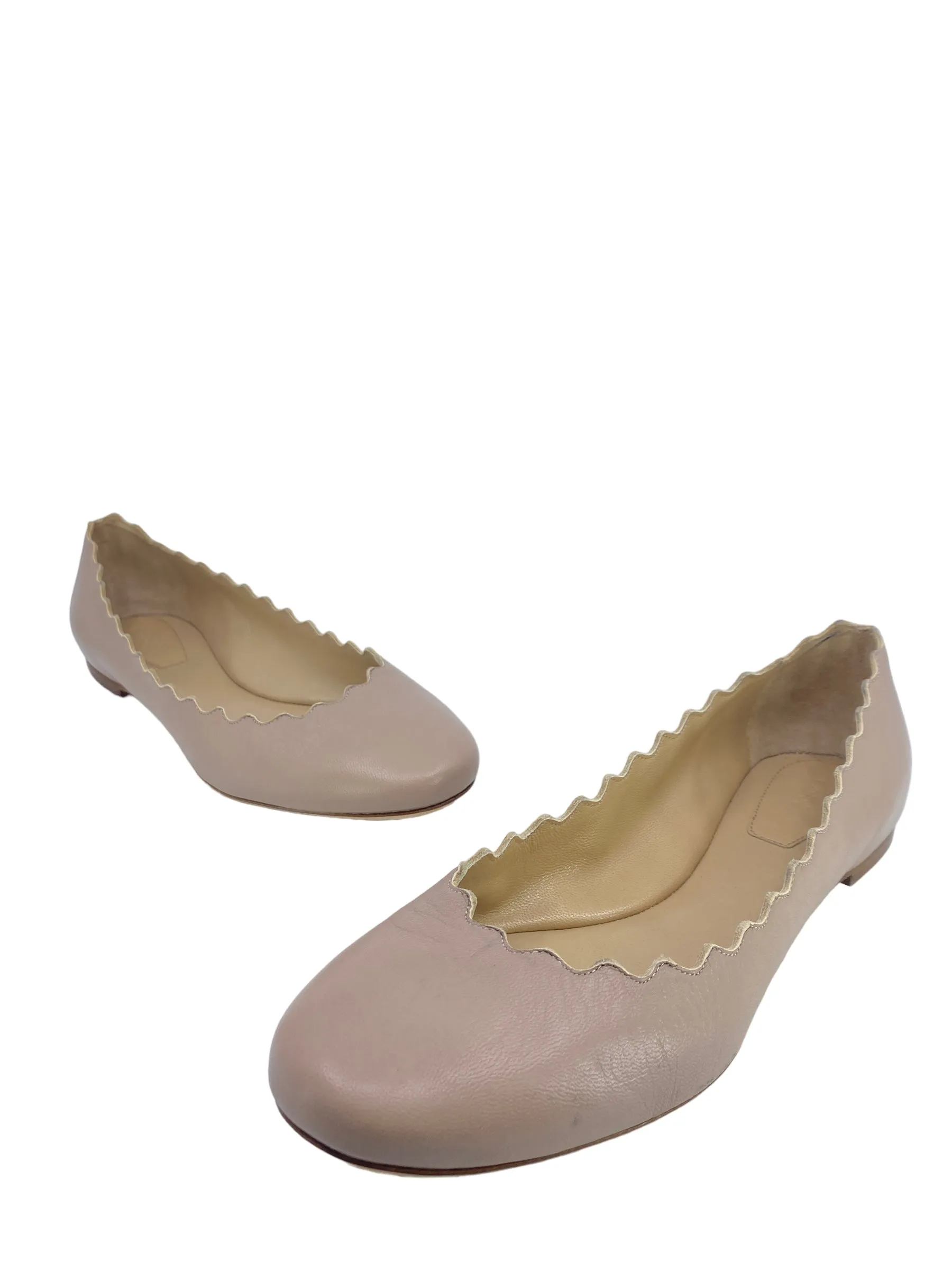 Chloe Lauren Scalloped Leather Ballet Flats Size 8.5