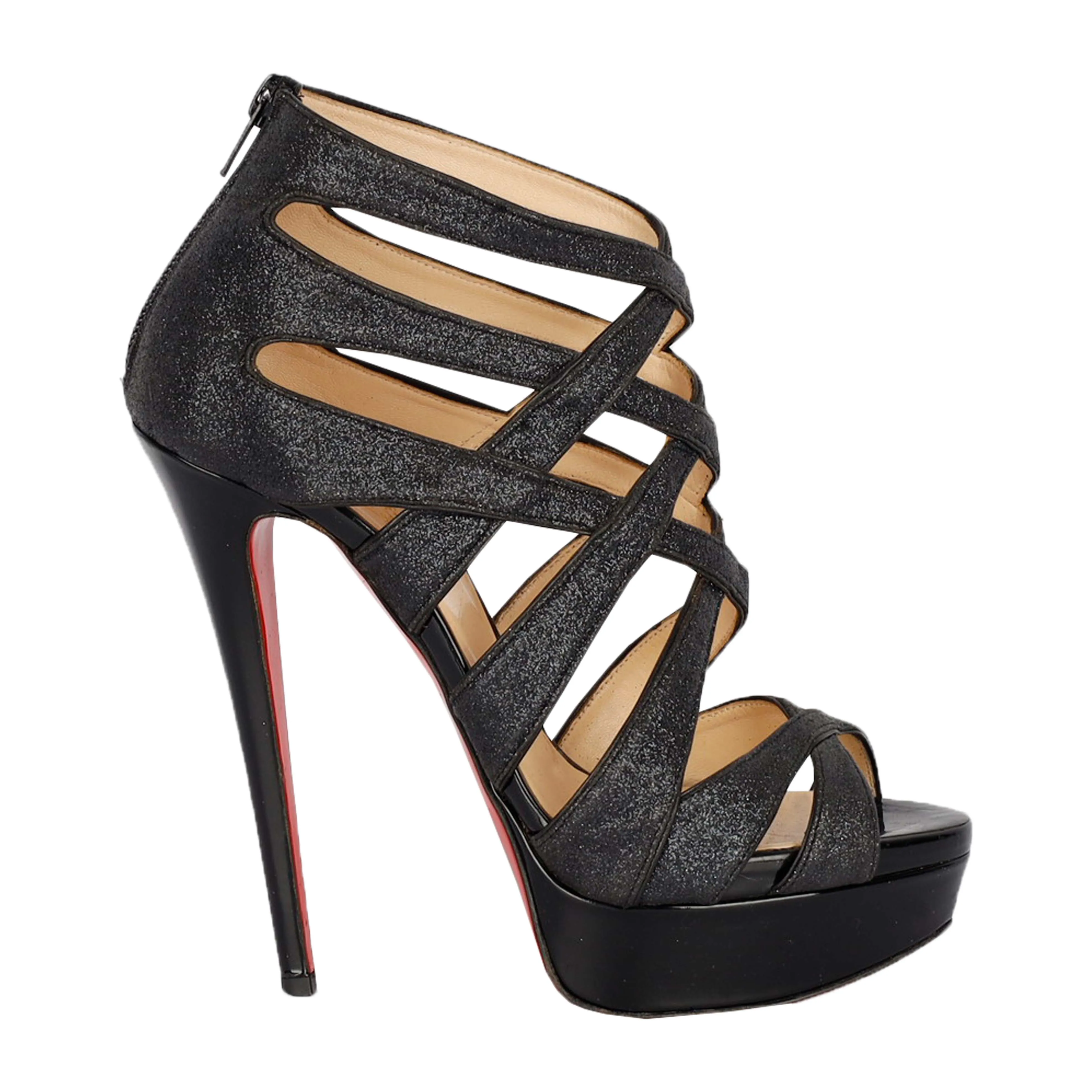 Christian Louboutin Balota Glitter Strippy Sandals- '20s