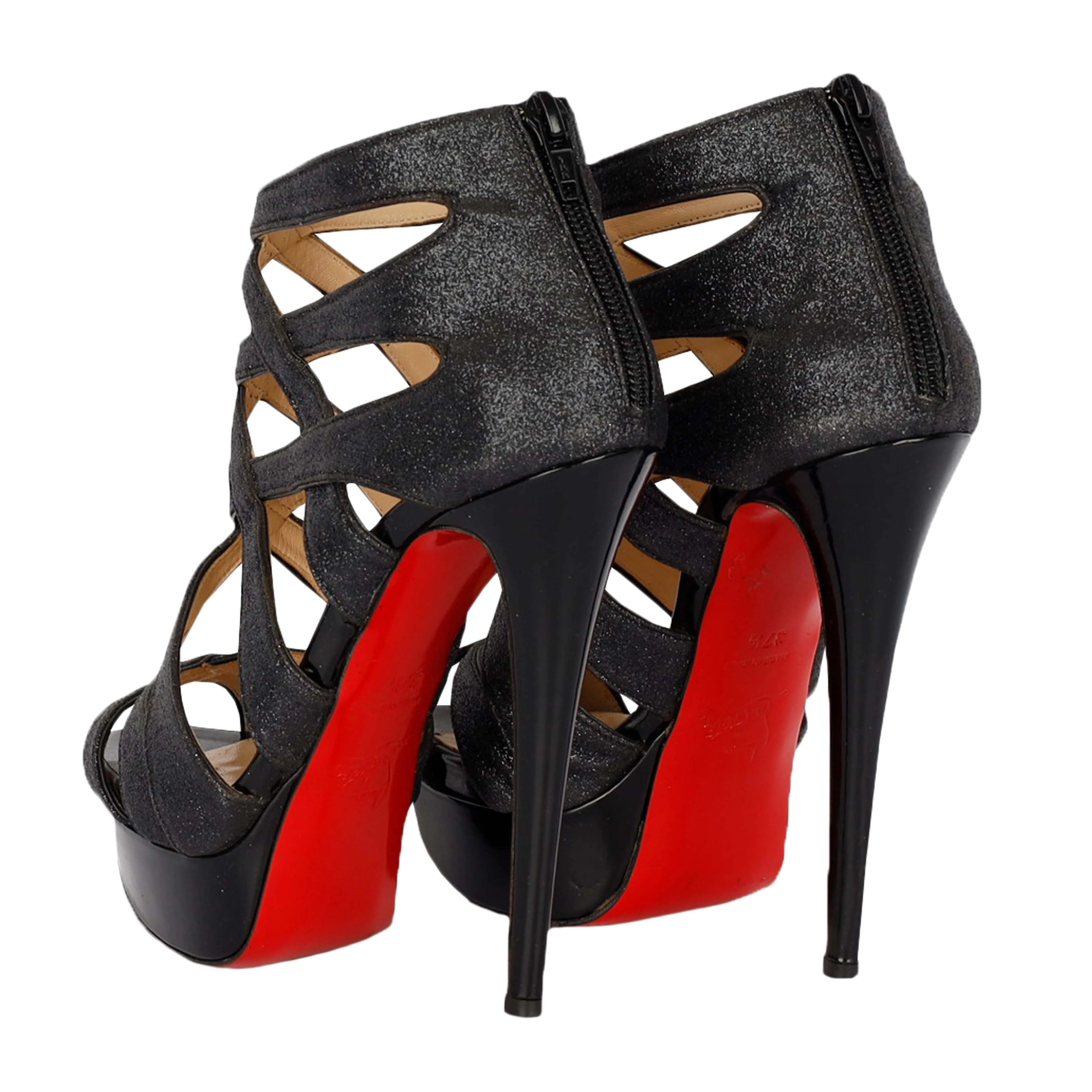 Christian Louboutin Balota Glitter Strippy Sandals- '20s