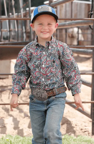 Cinch Boy's/Toddler/Infant Blue & Red Paisley Print Button Long Sleeve Western Shirt MTW7060346 MTW7061346 MTW7062346