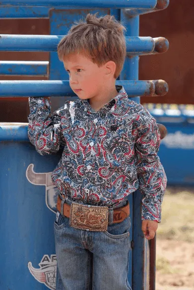 Cinch Boy's/Toddler/Infant Blue & Red Paisley Print Button Long Sleeve Western Shirt MTW7060346 MTW7061346 MTW7062346