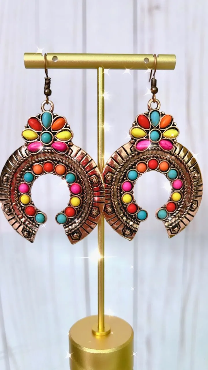 COPPER SQUASH EARRINGS WITH MULTI COLOR STONES