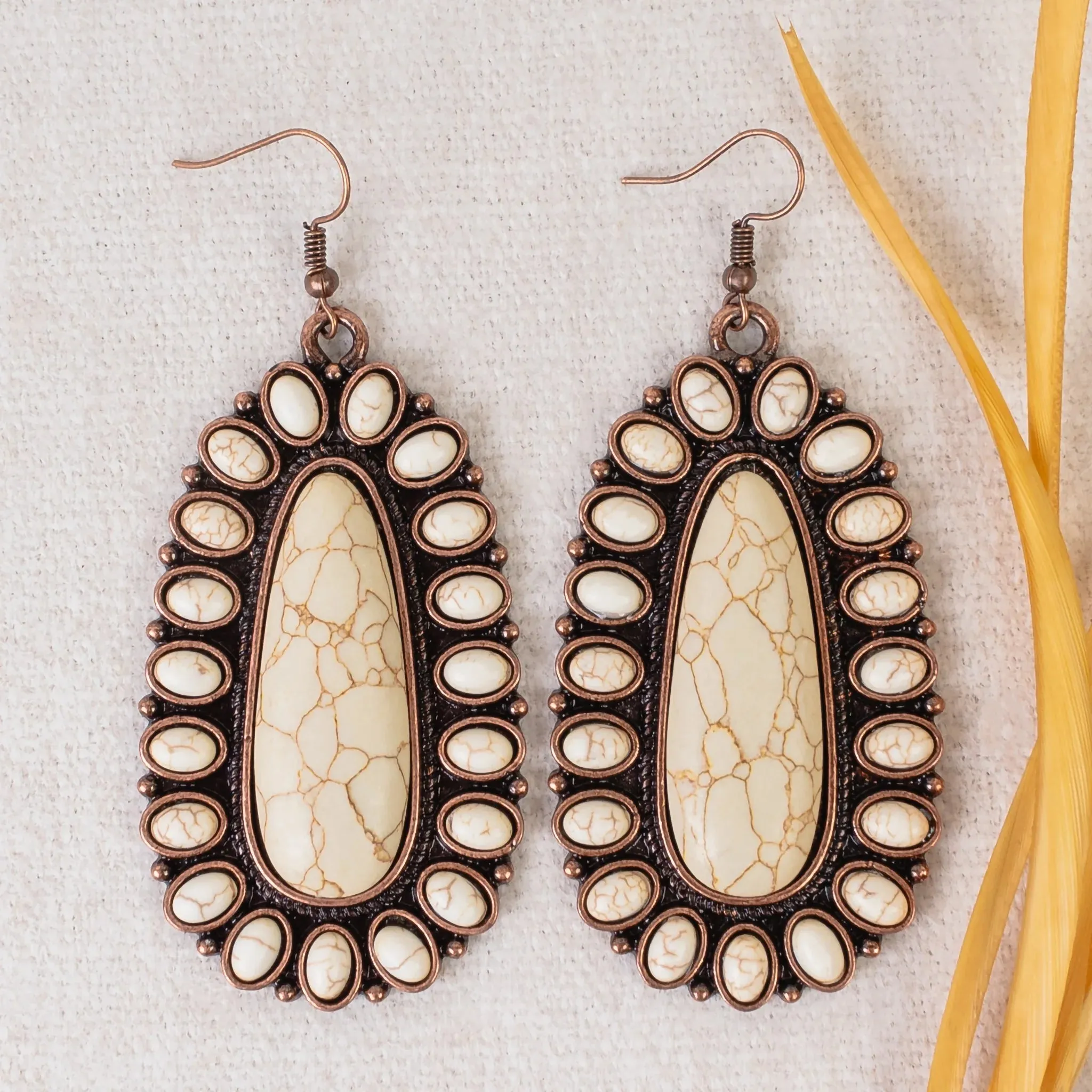 Cream and copper stone  oval concho  earrings