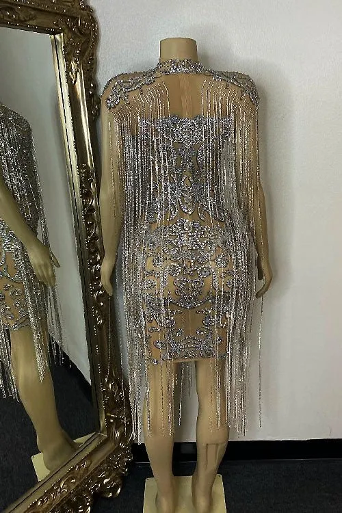 Crystal Diamante Tassel Dress