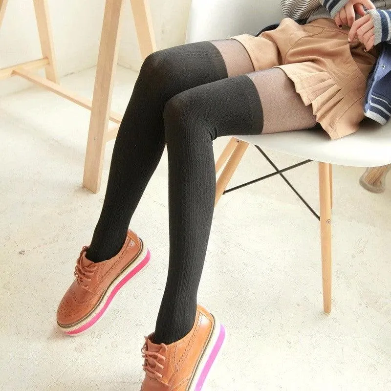 Cute Black Twisted Knee Stockings Twisted Pantyhose