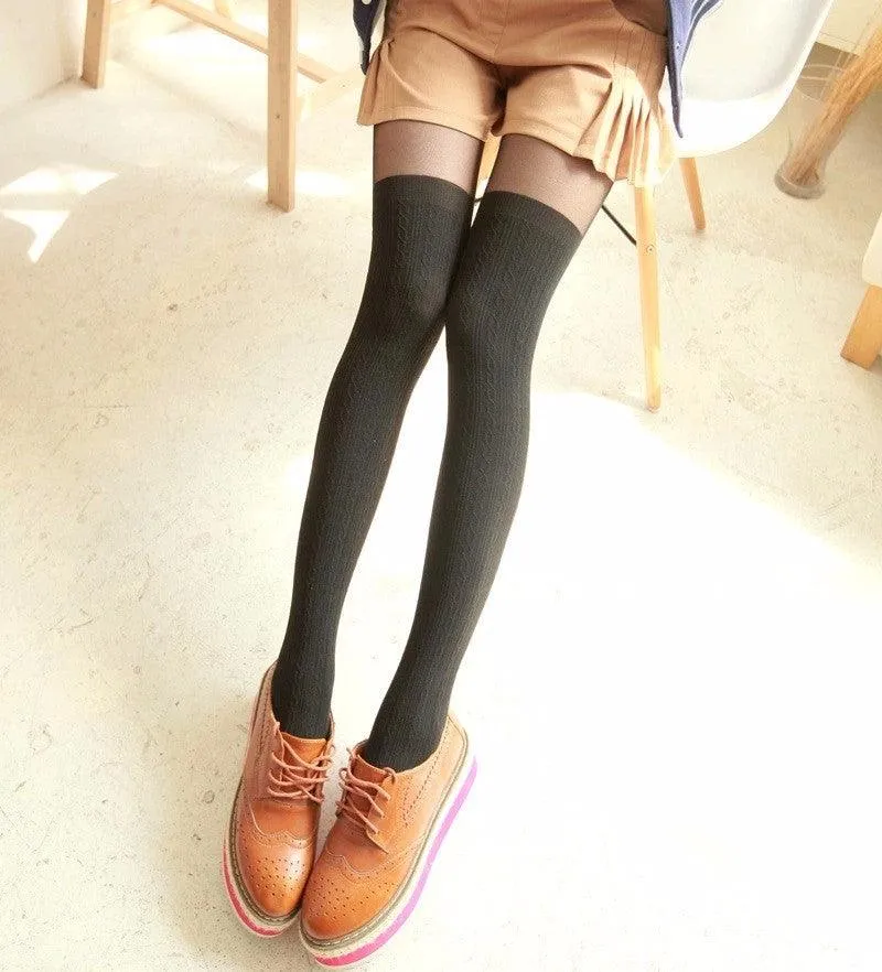 Cute Black Twisted Knee Stockings Twisted Pantyhose