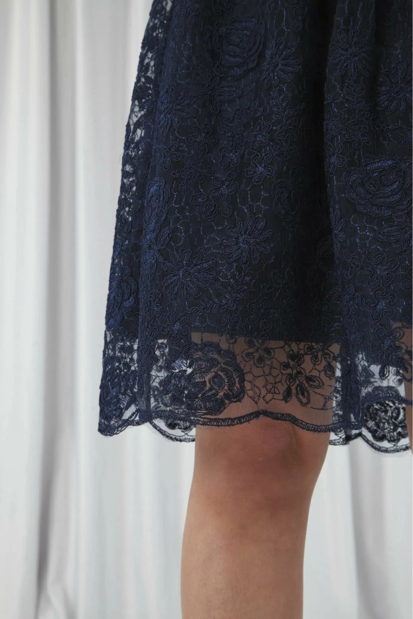 Double Second Navy Embroidered Lace Skater Dress