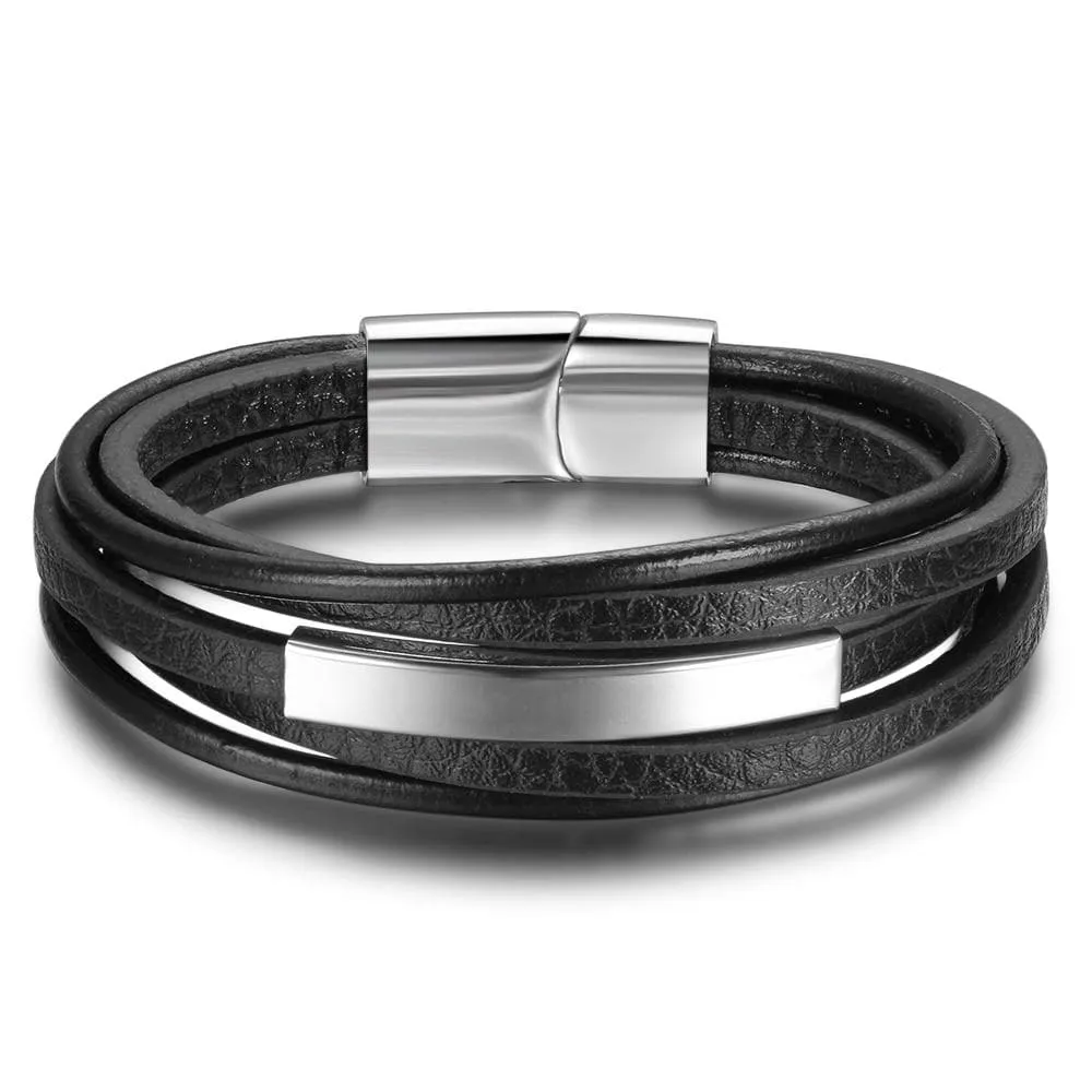 Engraved Multi Layered Leather Bracelet