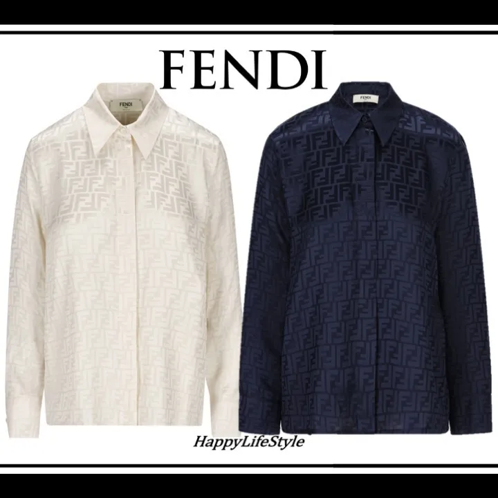 FENDI  |Monogram Casual Style Silk Long Sleeves Plain Office Style