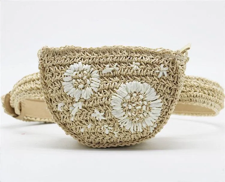 Flower Decoration Straw Fanny Pack