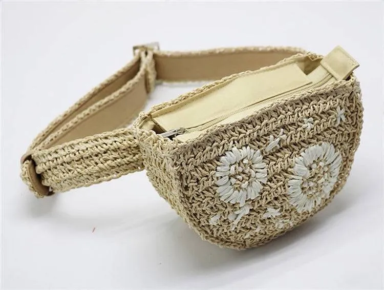 Flower Decoration Straw Fanny Pack