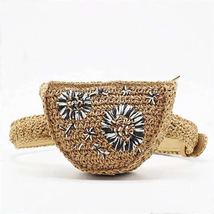 Flower Decoration Straw Fanny Pack