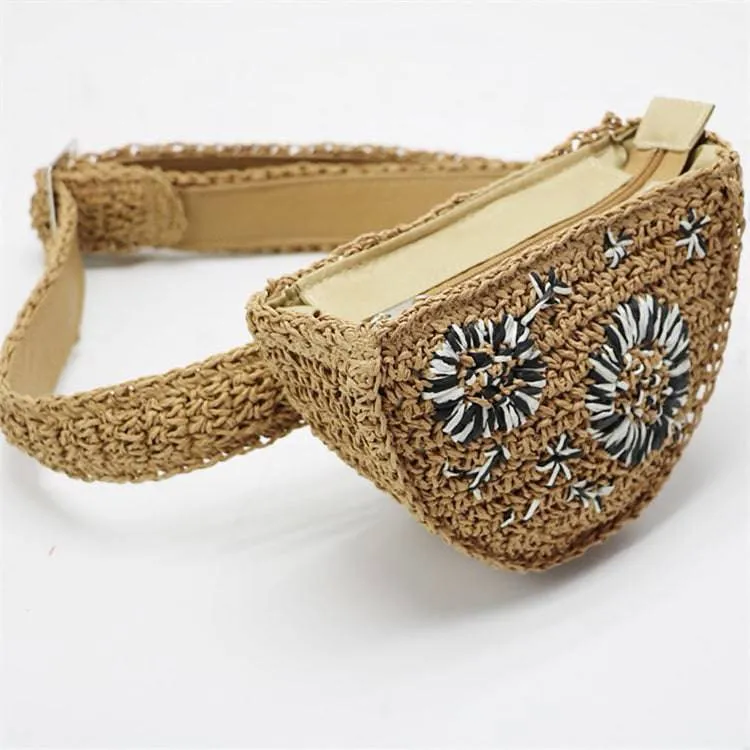 Flower Decoration Straw Fanny Pack