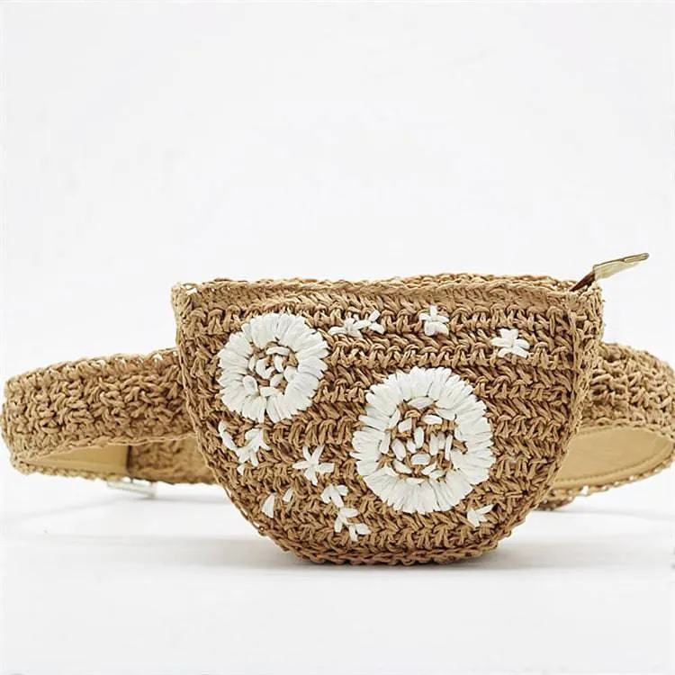 Flower Decoration Straw Fanny Pack