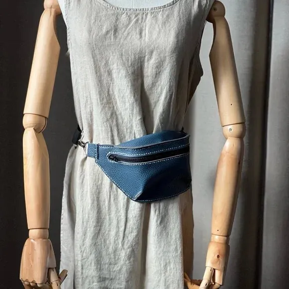 Handmade Blue Leather Fanny Pack