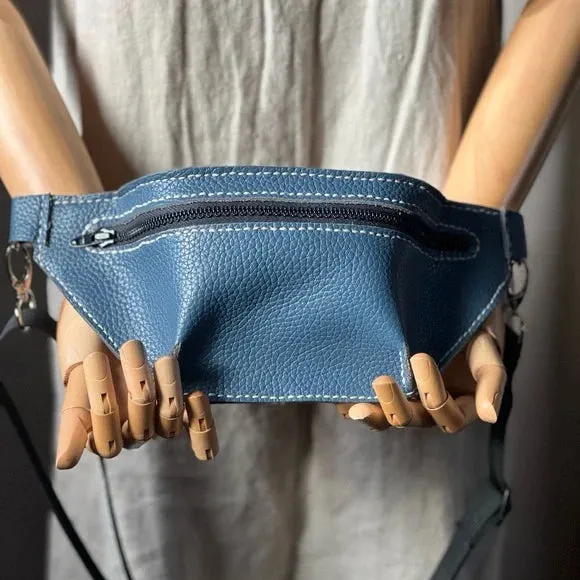 Handmade Blue Leather Fanny Pack