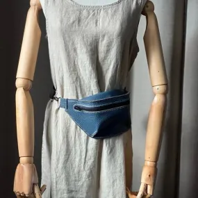 Handmade Blue Leather Fanny Pack