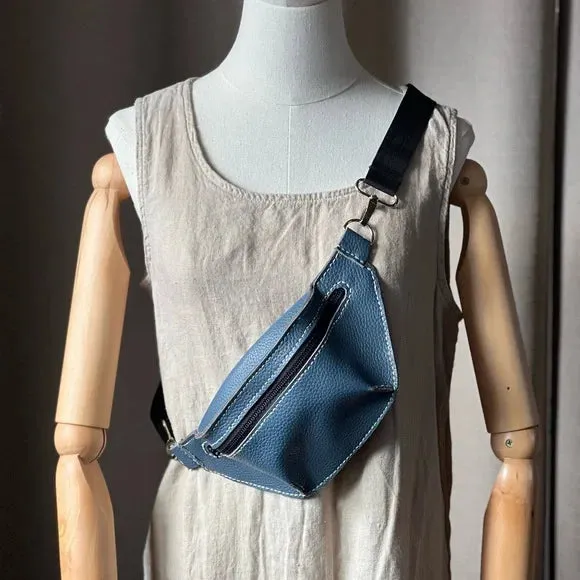 Handmade Blue Leather Fanny Pack