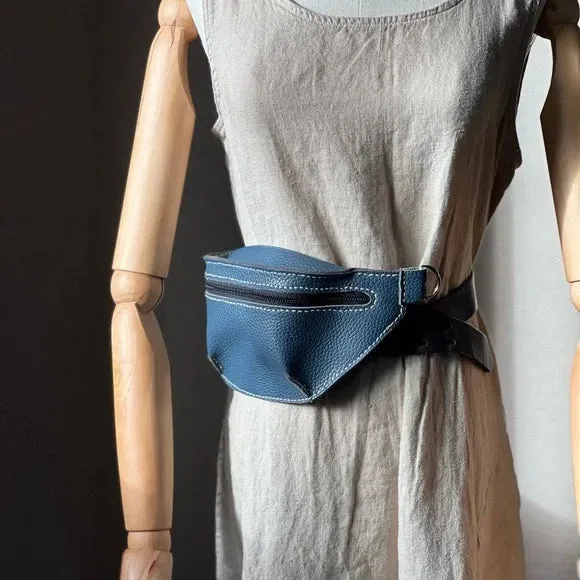 Handmade Blue Leather Fanny Pack