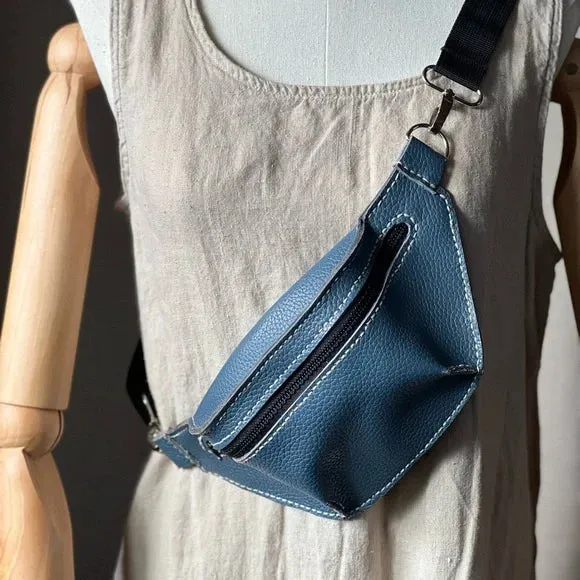 Handmade Blue Leather Fanny Pack