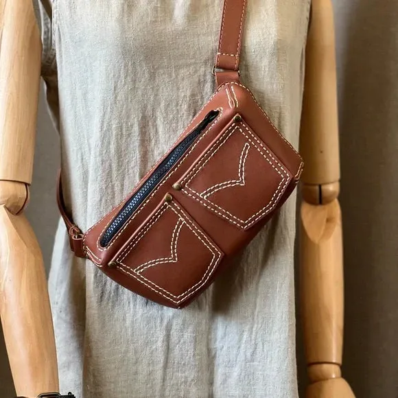 Handmade Leather Fanny Pack - Cinnamon Color