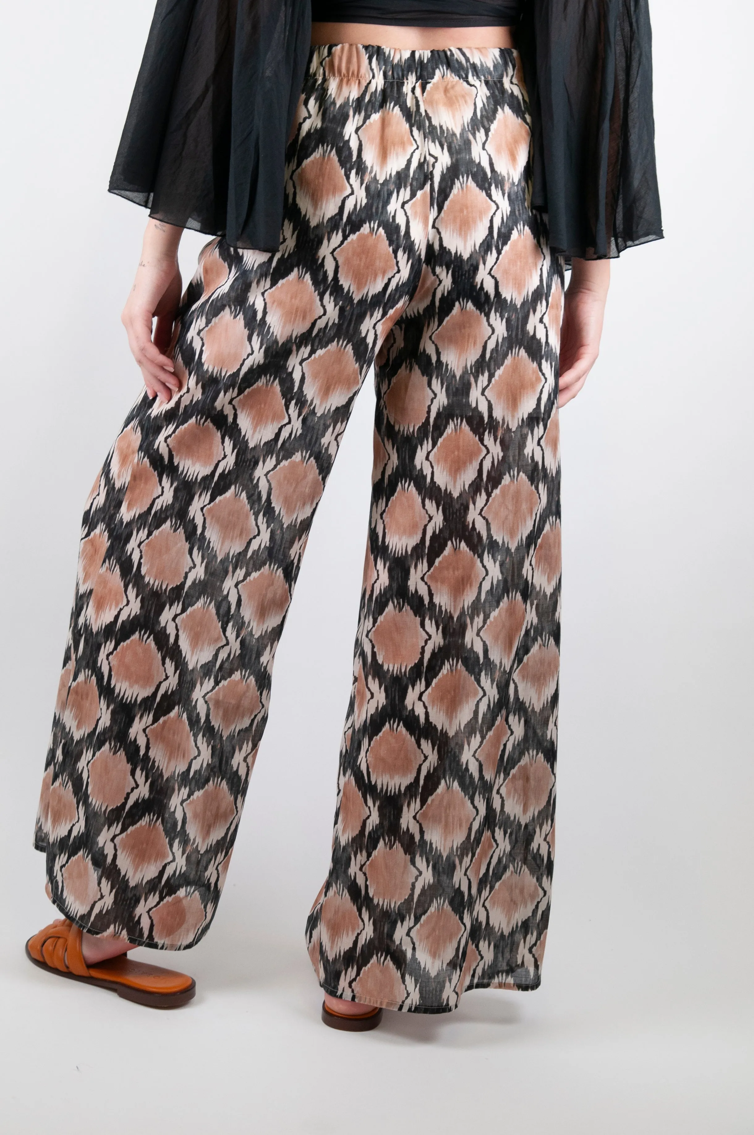 Haveone - Pantalone palazzo fantasia geometrica astratta con elastico in vita